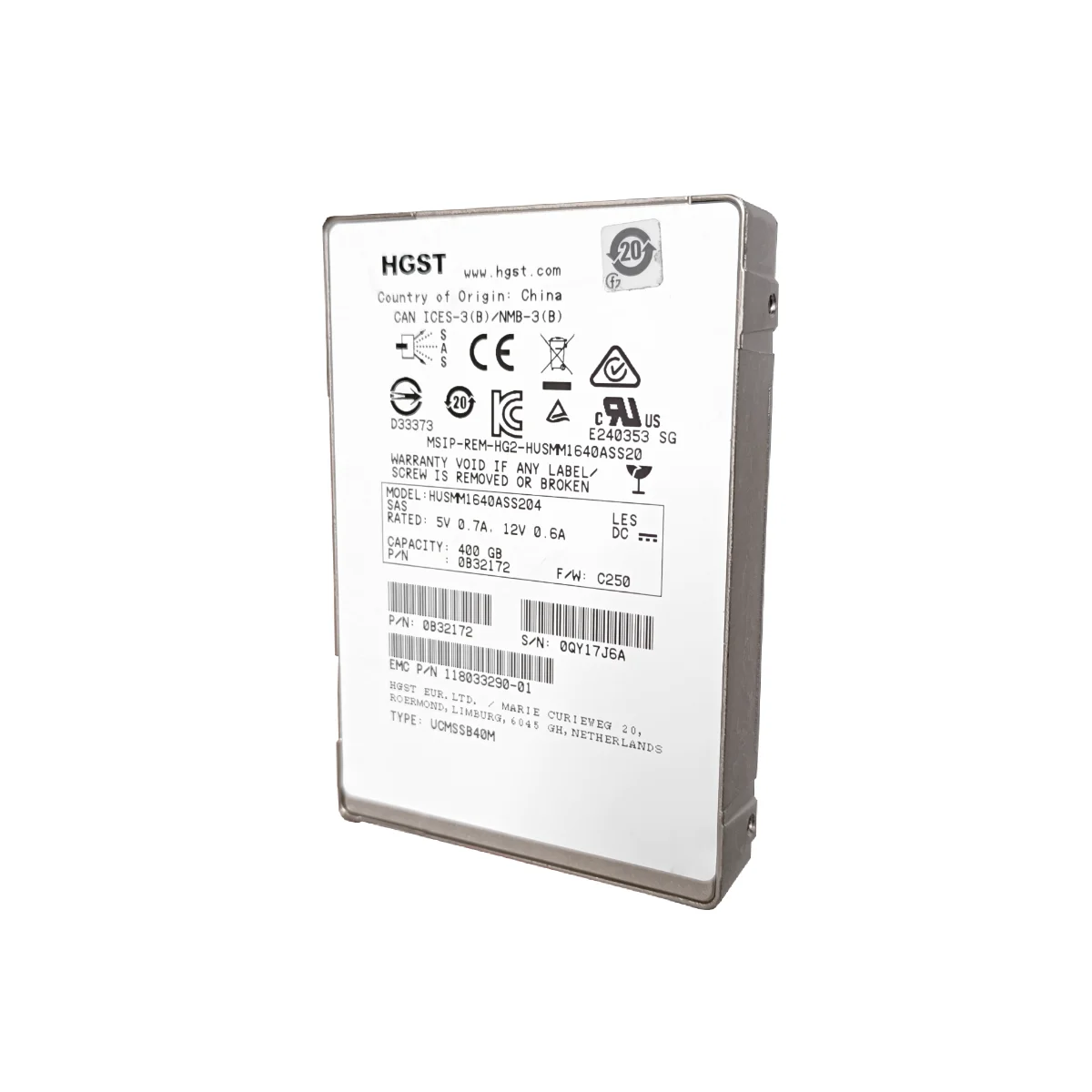 HGST/EMC 400GB 2,5" SSD SAS HUSMM1640ASS204 0B32172 118033290-01