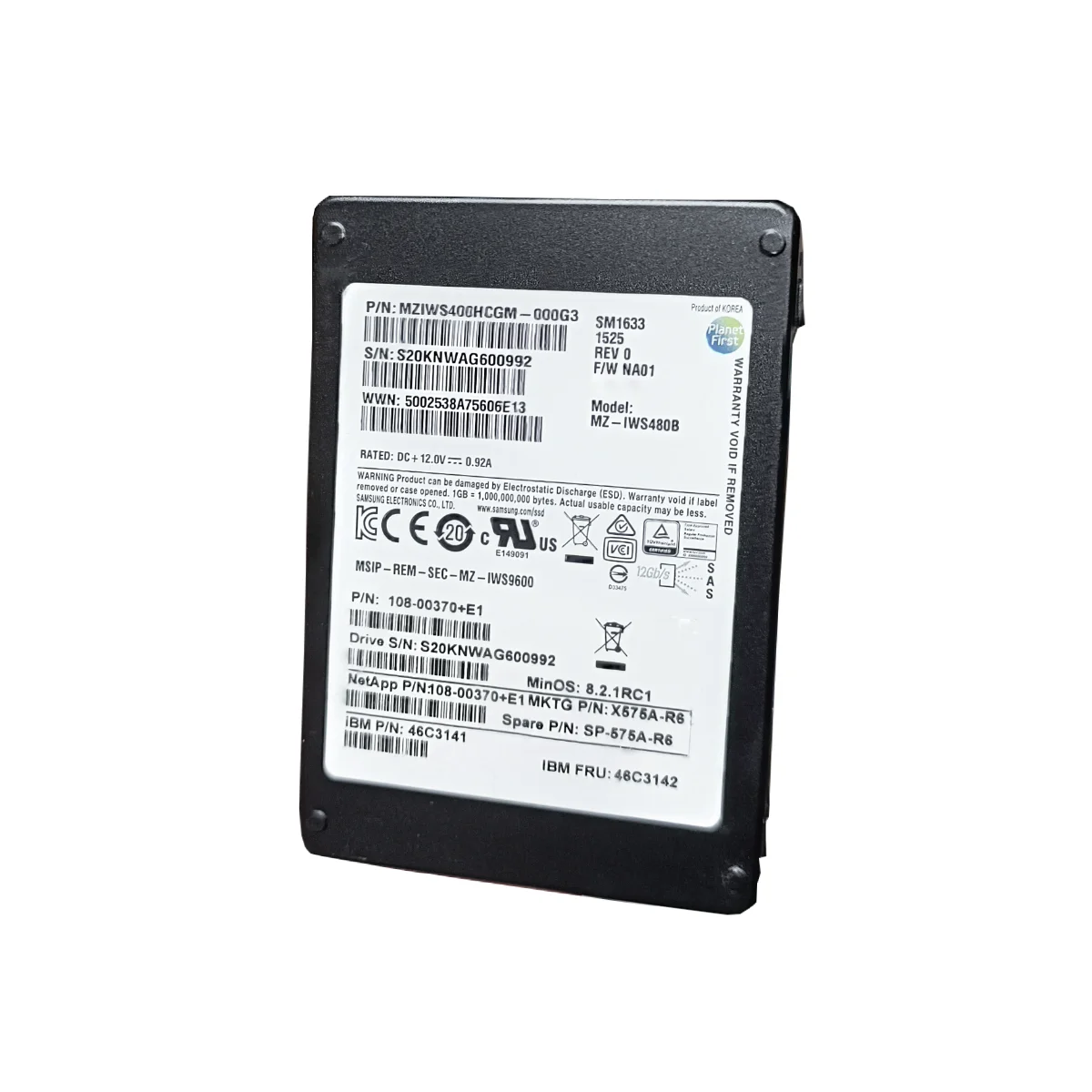 Netapp/Samsung 400GB 2,5" SSD SAS MZ-IWS480B MZIWS400HCGM-000G3 108-00370+E1