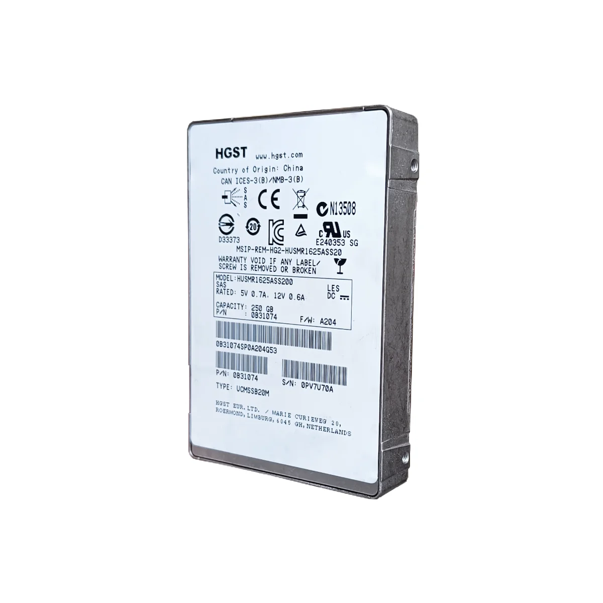 HGST 250GB 2,5" SSD SAS HUSMR1625ASS200 0B31074