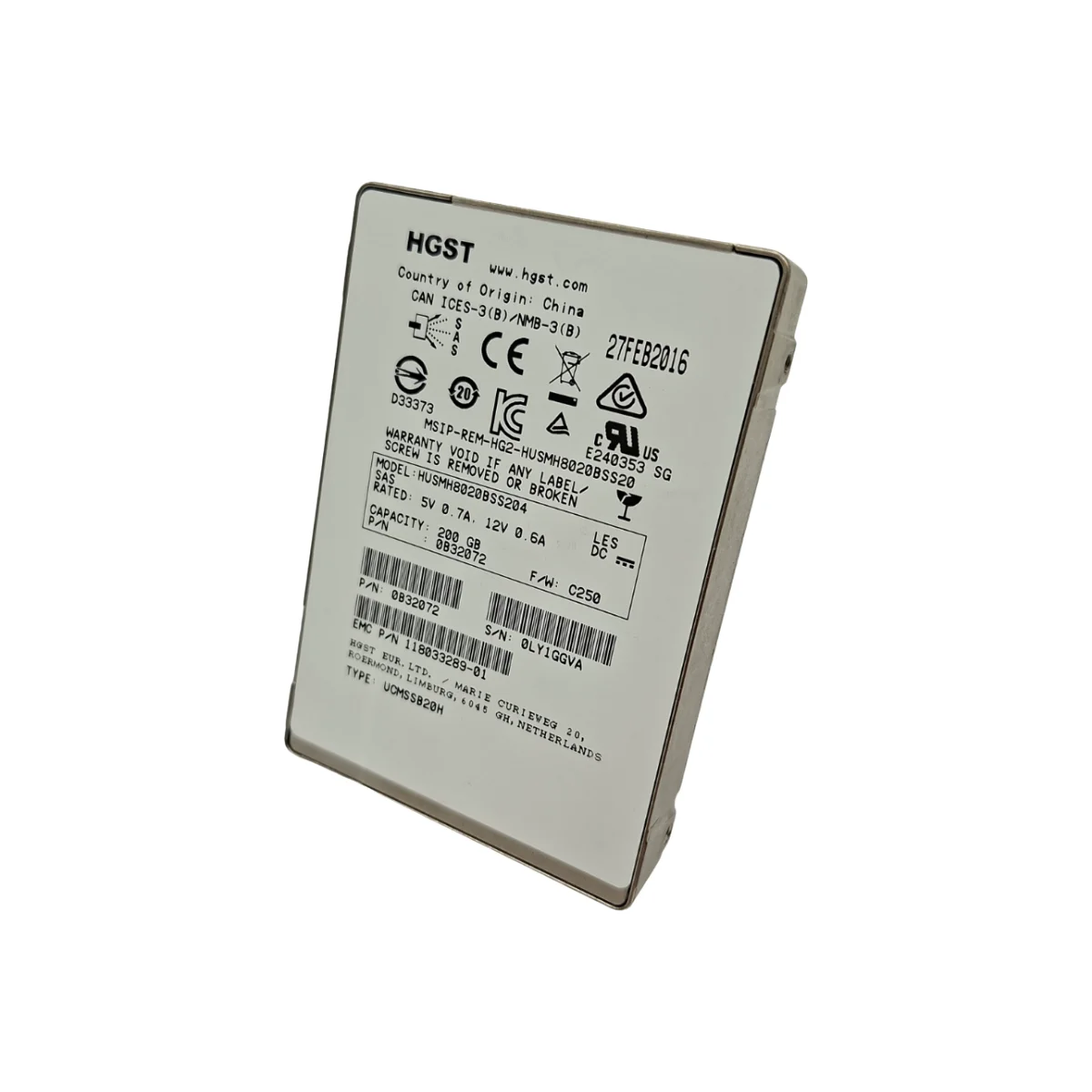 HGST 200GB 2,5” SSD SAS HUSMH8020BSS204 0B32072 118033289-01