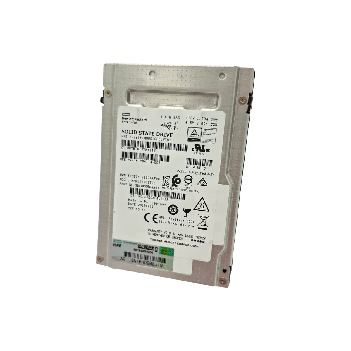 HP 1,6TB 2,5" SSD SAS MO001600JWTBT KPM51VUG1T60 P04174-003