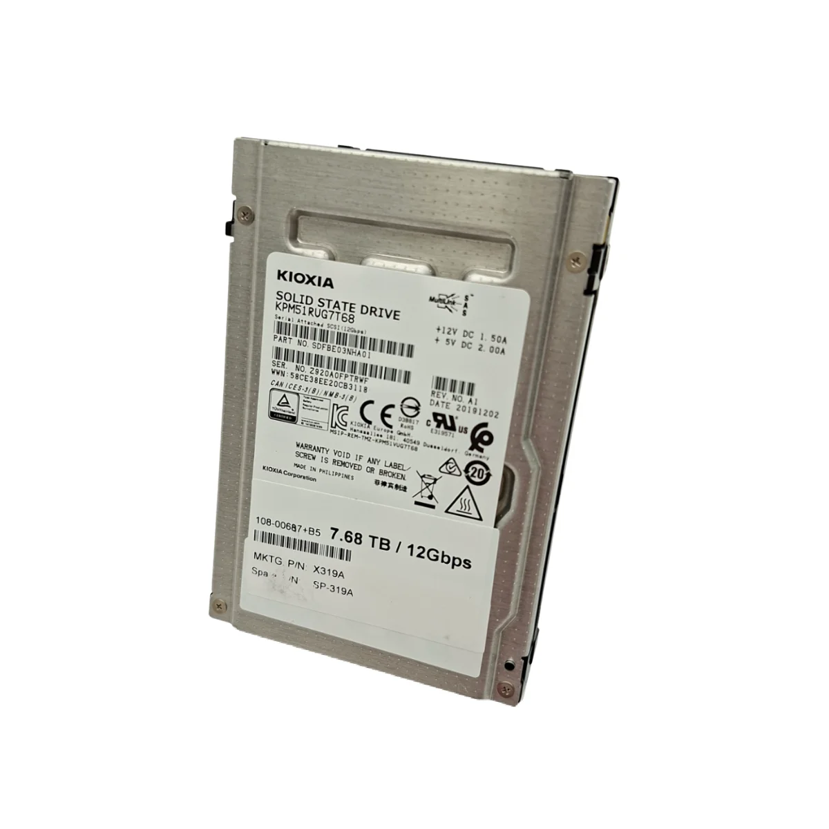 Kioxia 7,68TB 2,5" SSD SAS KPM51RUG7T68 X319A 108-00687+B9