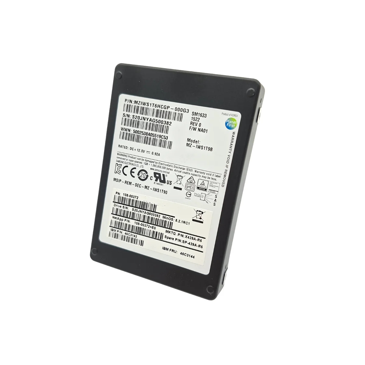 Netapp Samsung 1,6TB 2,5" SSD SAS MZ-IWS1T9B MZIWS1T6HCGP-000G3 X439A-R6