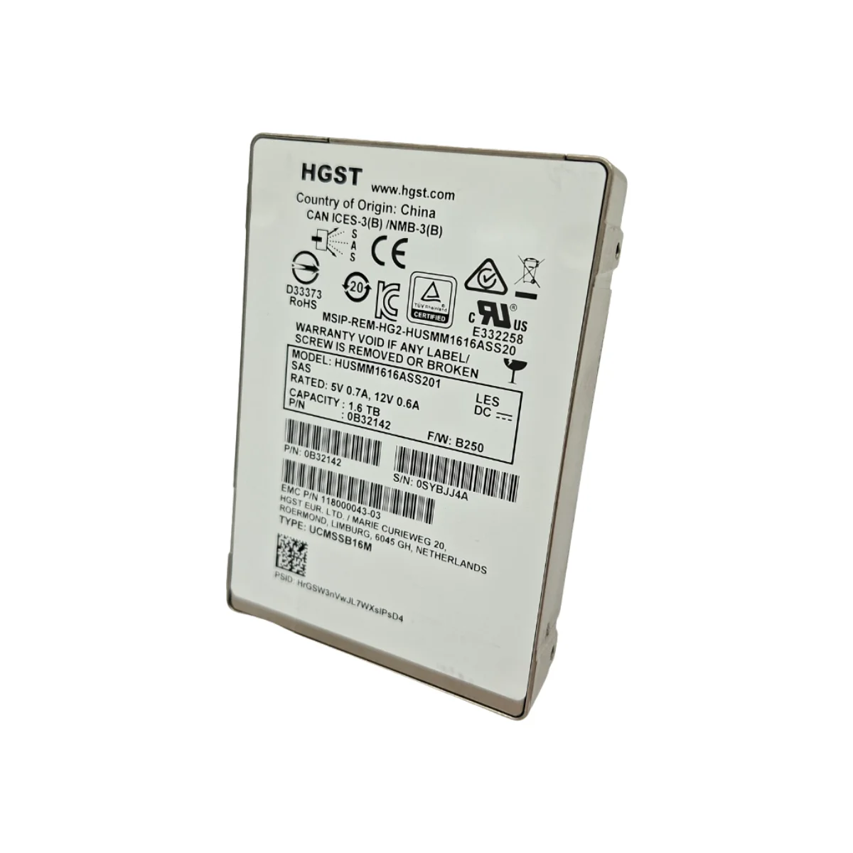 HGST 1,6TB 2,5" SSD SAS HUSMM1616ASS201 0B32142