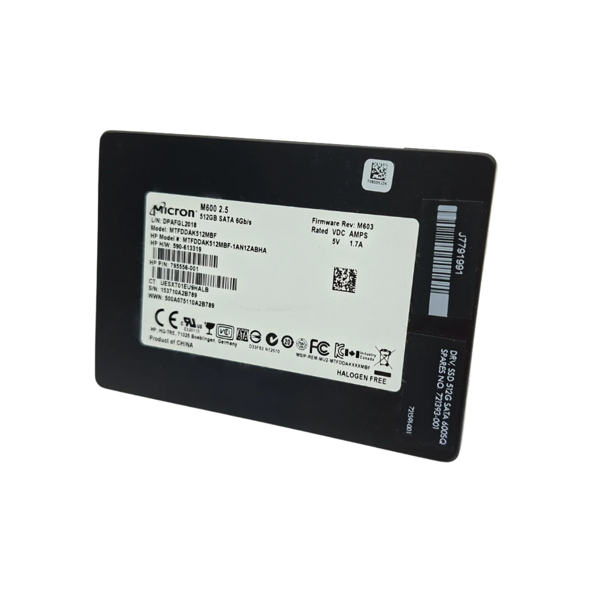 HP Micron 512GB 2,5" SSD SATA MTFDDAK512MBF 795556-001