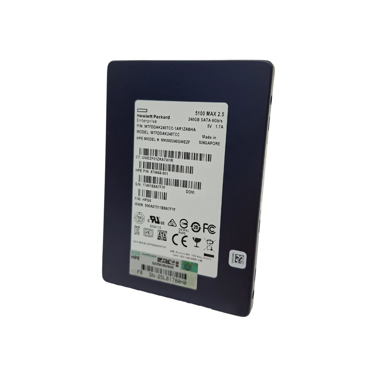 HPE 240GB 2,5" SSD SATA MTFDDAK240TCC 870668-001