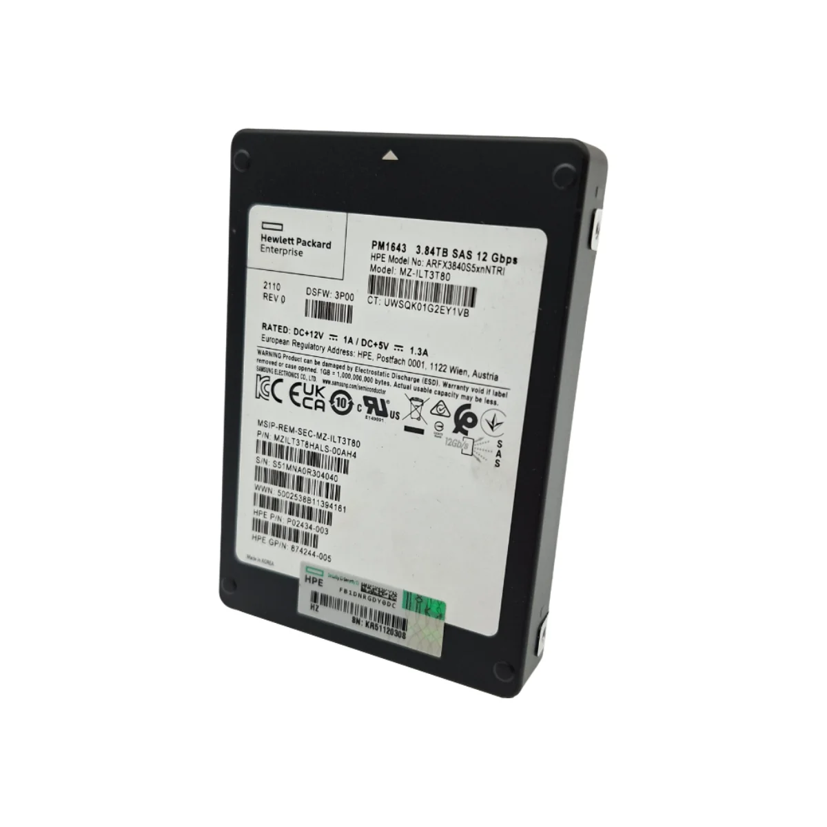 Samsung HPE 3,84TB 2,5″ SSD SAS MZ-ILT3T80 MZILT3T8HALS-00AH4 P02434-003