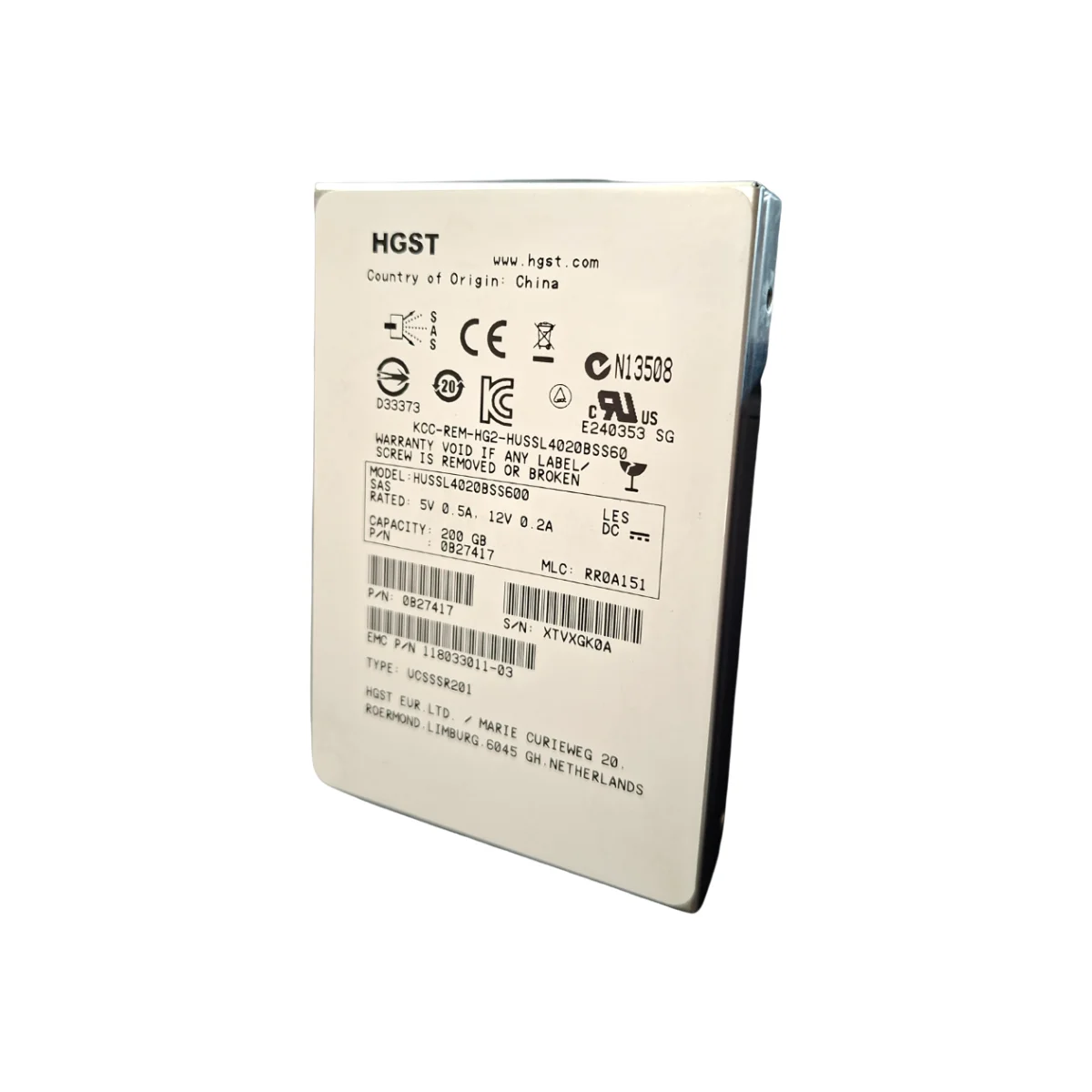 HGST 200GB 2,5" SSD SAS HUSSL4020BSS600 0B27417