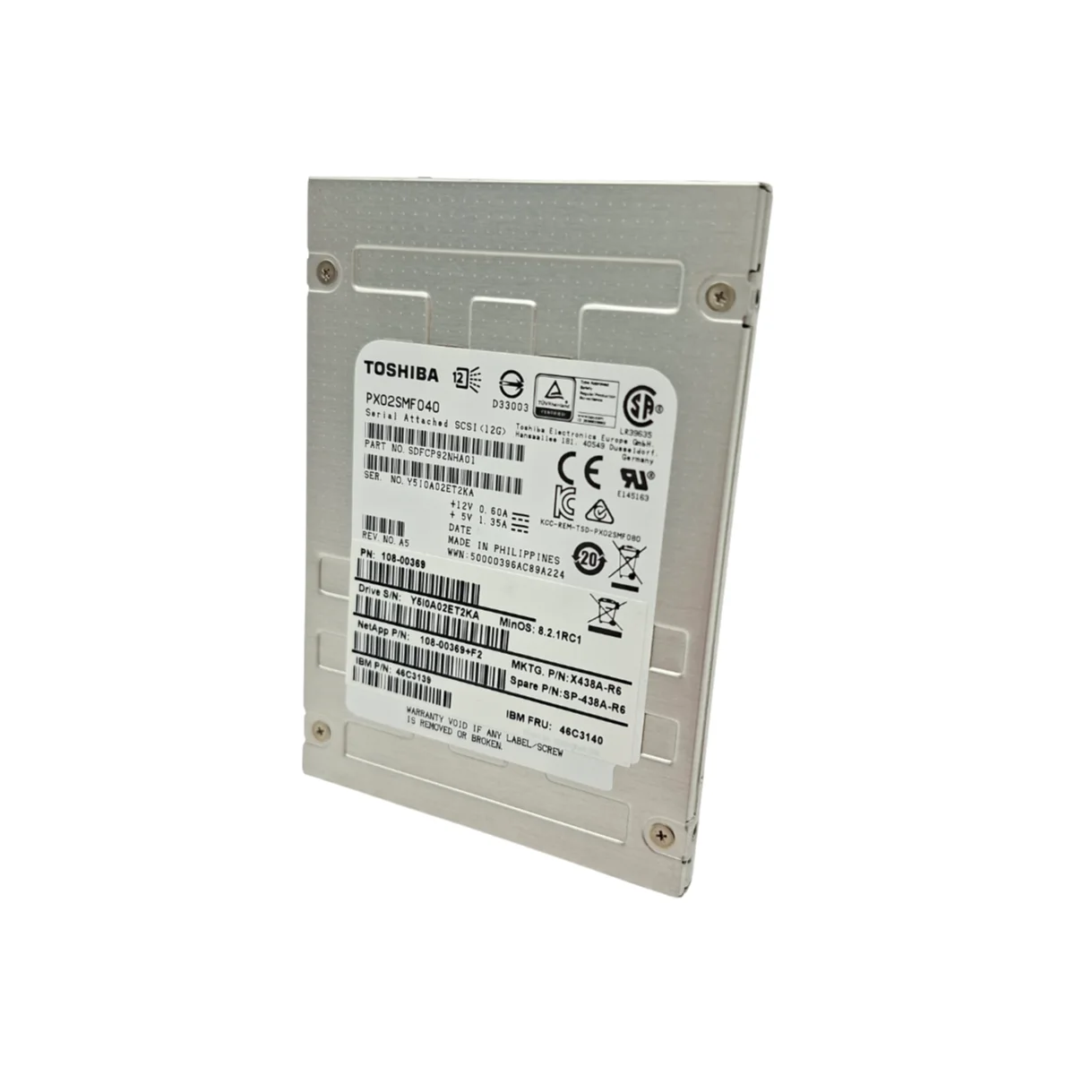Toshiba NetApp 400GB 2,5" SSD SAS PX02SMF040 SDFCP92NHA01 108-00369