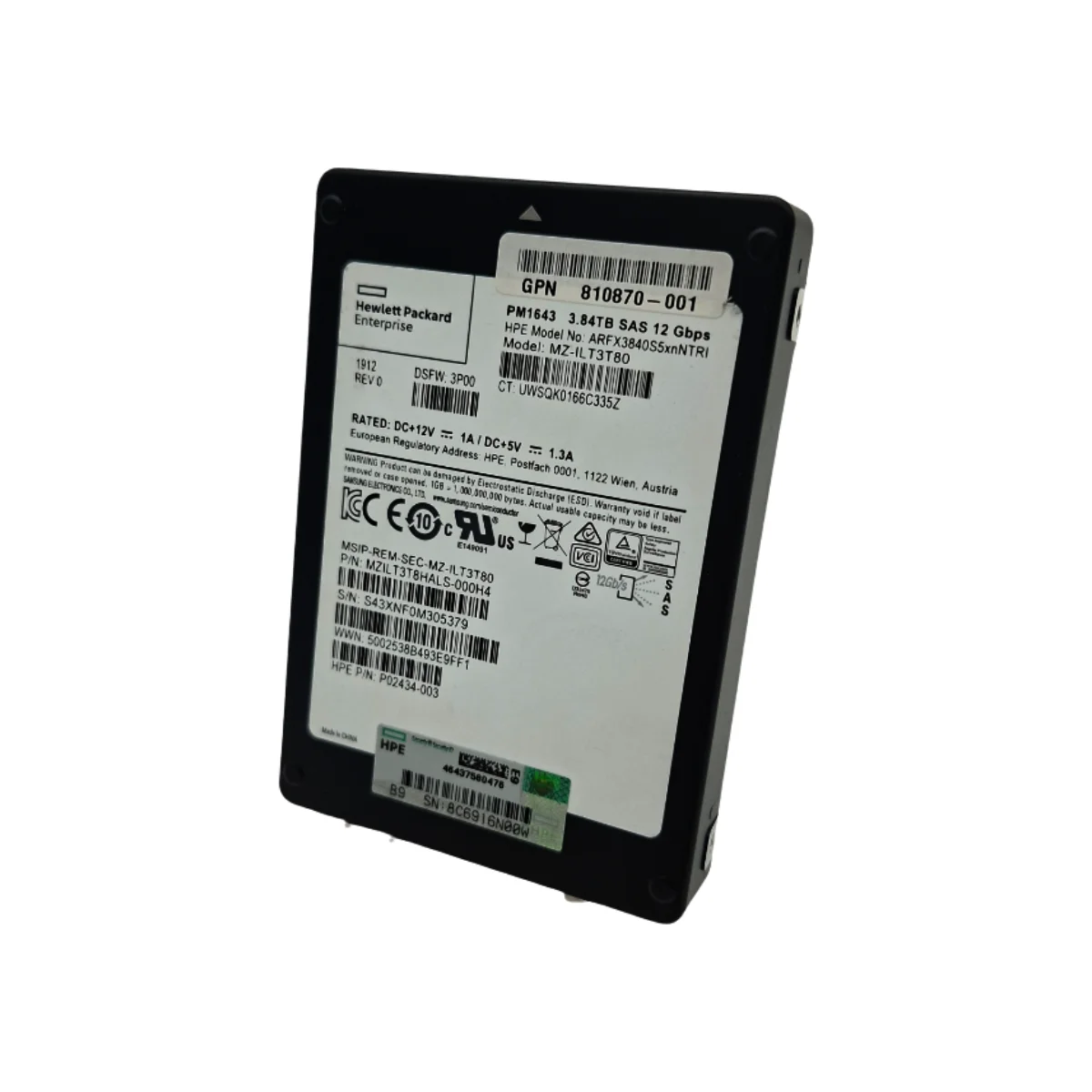 Samsung HPE 3,84TB 2,5" SSD SAS MZ-ILT3T80 MZILT3T8HALS-00H4 P02434-003