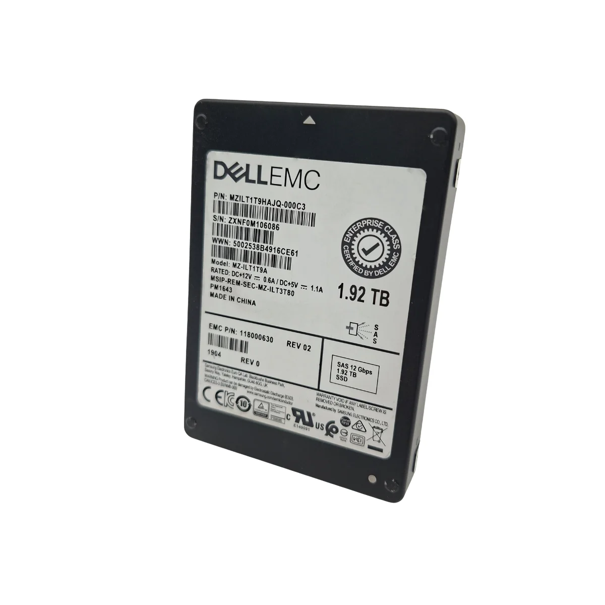 Dell EMC 1,92TB 2,5″ SSD SAS MZ-ILT1T9A MZILT1T9HAJQ-000C3 118000630